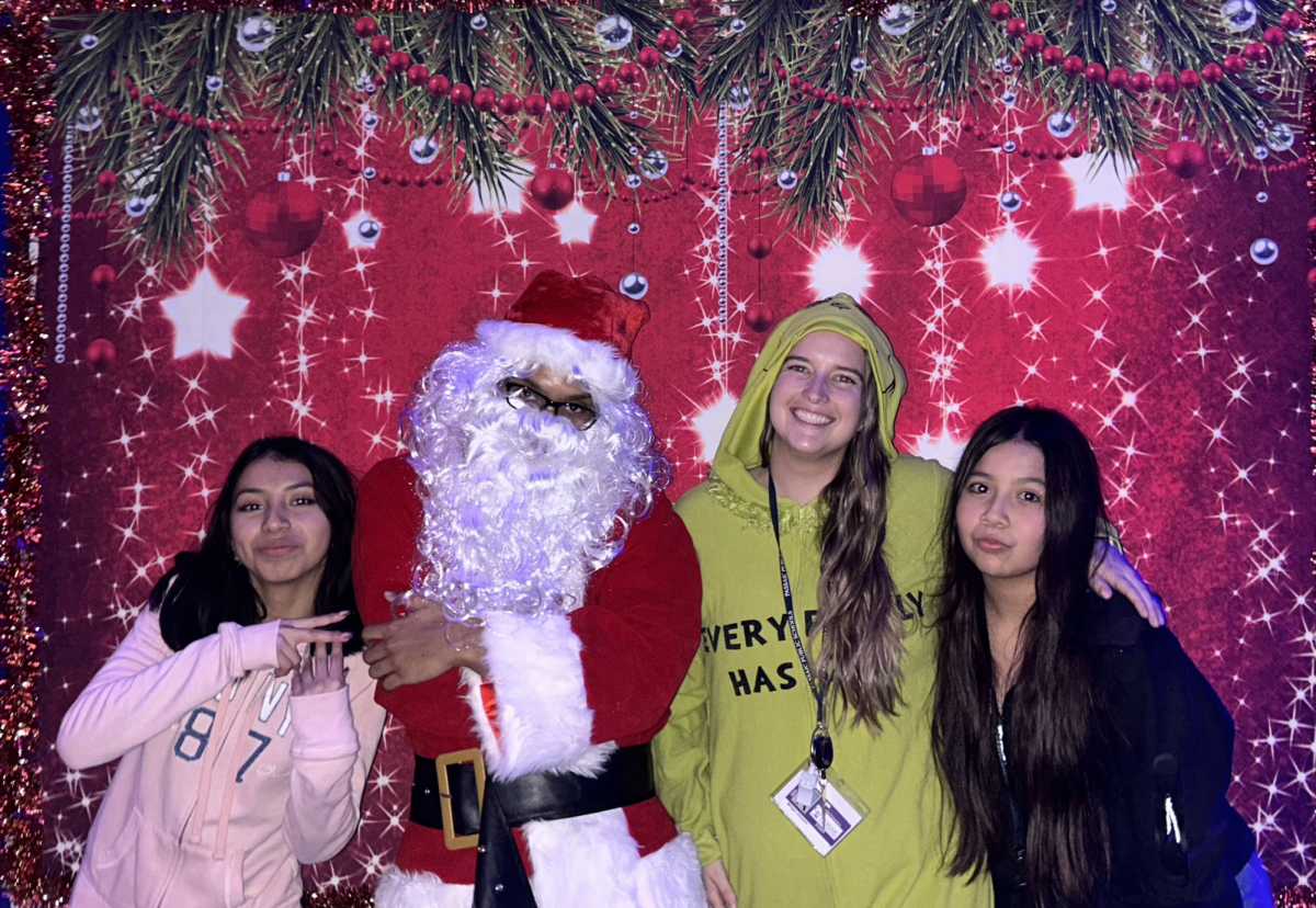 Santa, Ms.Johnston and middle school students
